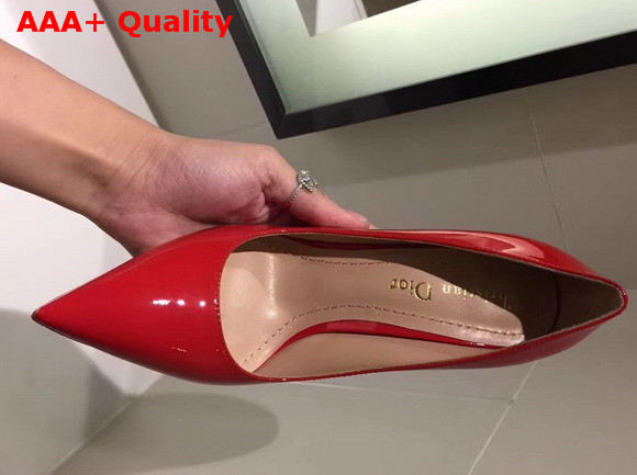 Dior D Stiletto High Heeled Shoe in Red Patent Calfskin Leather Replica