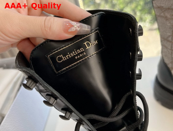 Dior D Unit Ankle Boot Black Calfskin with Beige and Black Cannage Tweed Replica