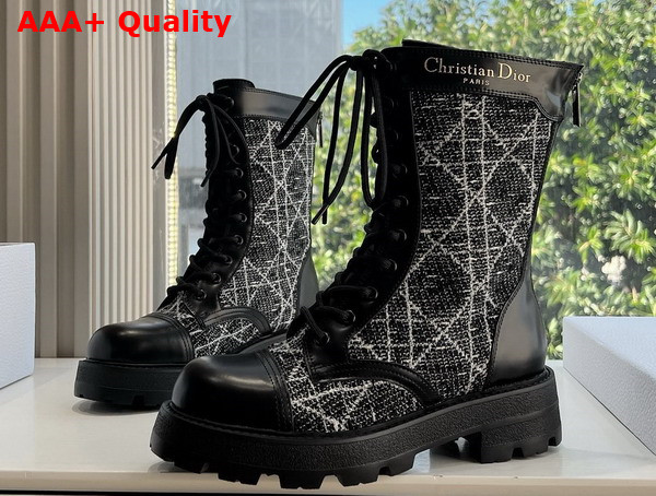 Dior D Unit Ankle Boot Black Calfskin with Black and White Cannage Tweed Replica