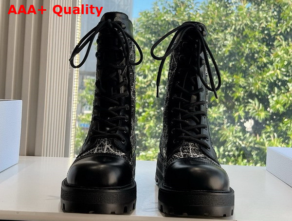 Dior D Unit Ankle Boot Black Calfskin with Black and White Cannage Tweed Replica