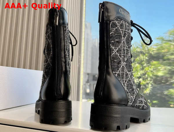 Dior D Unit Ankle Boot Black Calfskin with Black and White Cannage Tweed Replica