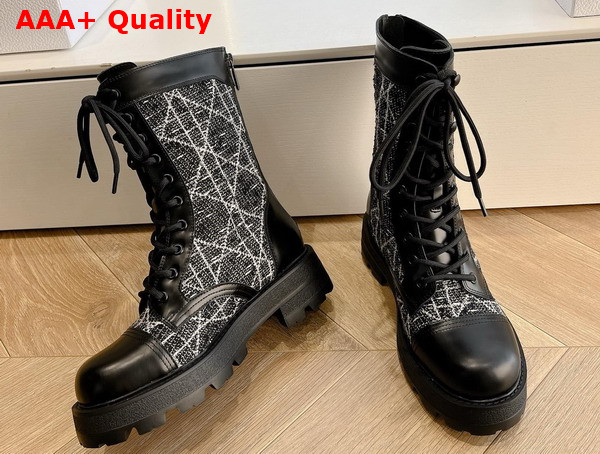Dior D Unit Ankle Boot Black Calfskin with Black and White Cannage Tweed Replica
