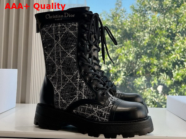 Dior D Unit Ankle Boot Black Calfskin with Black and White Cannage Tweed Replica