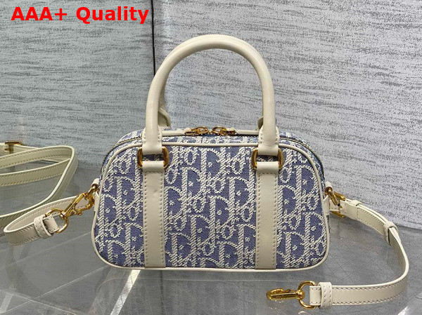 Dior D Vibe East West Nano Bag in Blue Dior Oblique Chambray with Raffia Effect and Light Biscuit Smooth Calfskin Replica