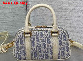 Dior D Vibe East West Nano Bag in Blue Dior Oblique Chambray with Raffia Effect and Light Biscuit Smooth Calfskin Replica