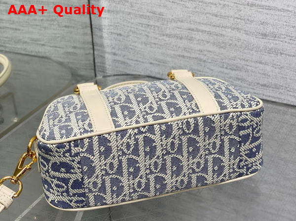 Dior D Vibe East West Nano Bag in Blue Dior Oblique Chambray with Raffia Effect and Light Biscuit Smooth Calfskin Replica