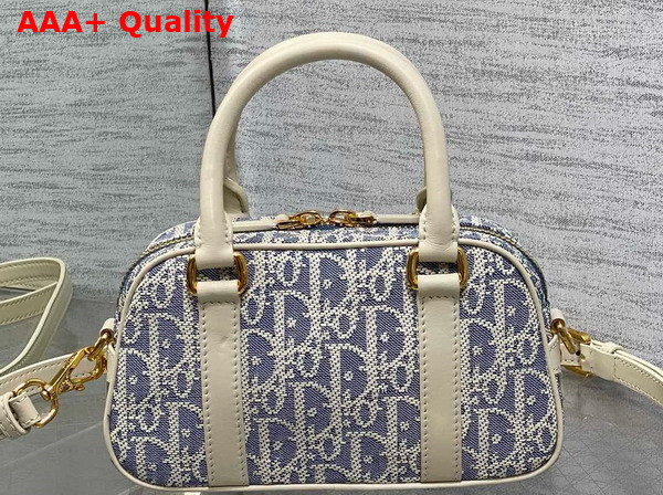 Dior D Vibe East West Nano Bag in Blue Dior Oblique Chambray with Raffia Effect and Light Biscuit Smooth Calfskin Replica