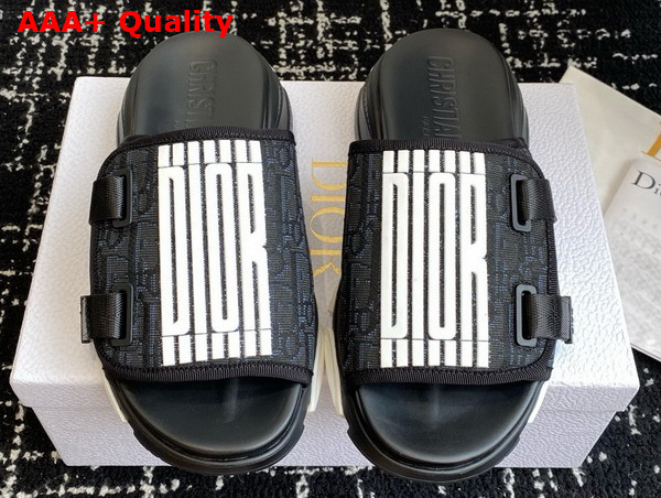 Dior D Wander Slide Black and Blue Technical Fabric with Dior Graphique Motif Replica