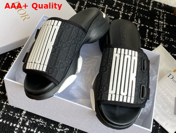 Dior D Wander Slide Black and Blue Technical Fabric with Dior Graphique Motif Replica