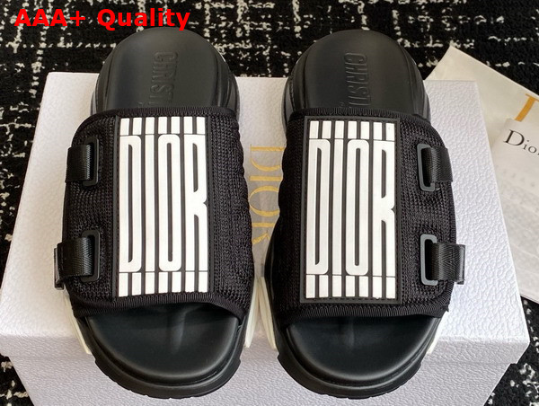 Dior D Wander Slide Black and White Technical Fabric with Dior Graphique Motif Replica