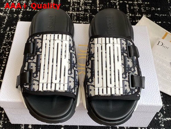 Dior D Wander Slide Deep Blue Dior Oblique Printed Technical Fabric and White Rubber Replica