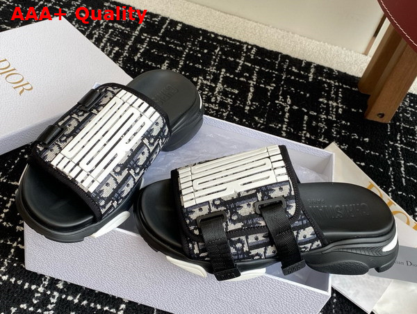 Dior D Wander Slide Deep Blue Dior Oblique Printed Technical Fabric and White Rubber Replica