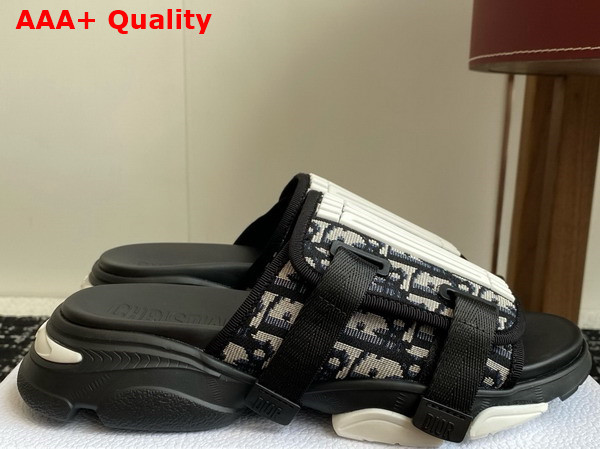 Dior D Wander Slide Deep Blue Dior Oblique Printed Technical Fabric and White Rubber Replica