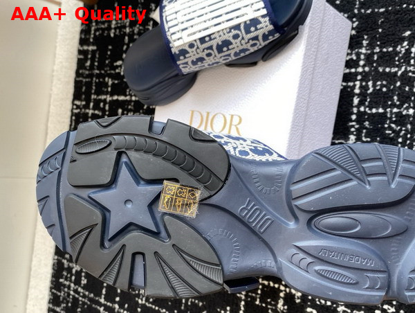 Dior D Wander Slide in Blue Dior Oblique Printed Technical Fabric and White Rubber Replica
