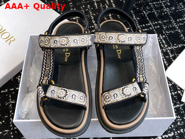 Dior D Wave Sandal Beige Multicolor Embroidered Cotton with Butterfly Bandana Motif Replica