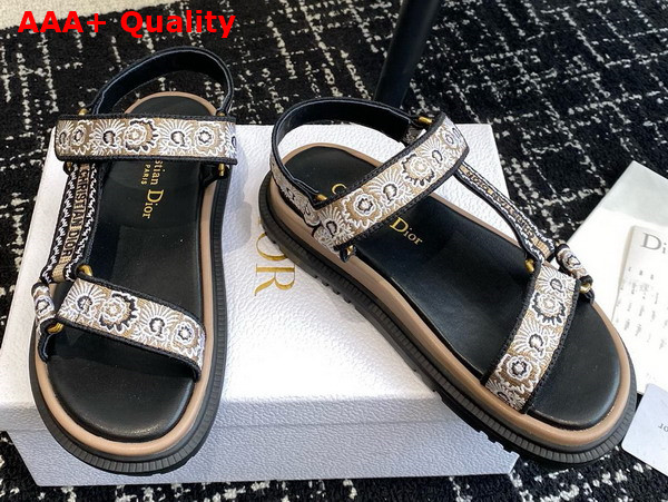 Dior D Wave Sandal Beige Multicolor Embroidered Cotton with Butterfly Bandana Motif Replica