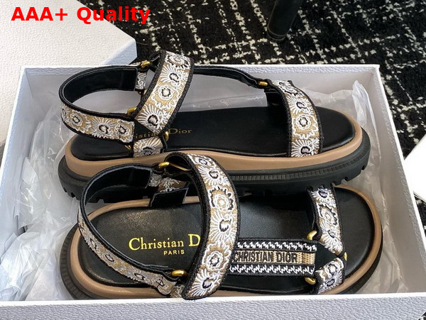Dior D Wave Sandal Beige Multicolor Embroidered Cotton with Butterfly Bandana Motif Replica