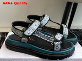 Dior D Wave Sandal Denim Blue Multicolor Embroidered Cotton with Butterfly Bandana Motif Replica