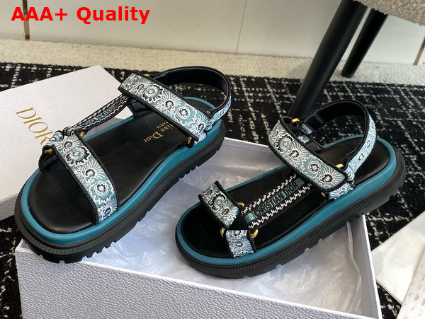 Dior D Wave Sandal Denim Blue Multicolor Embroidered Cotton with Butterfly Bandana Motif Replica