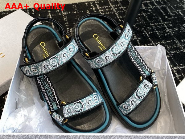 Dior D Wave Sandal Denim Blue Multicolor Embroidered Cotton with Butterfly Bandana Motif Replica