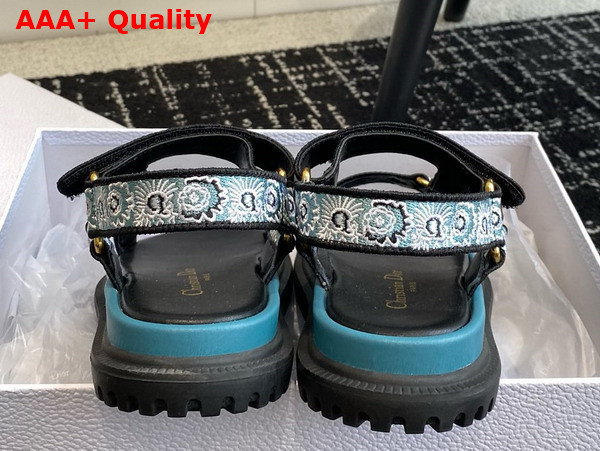 Dior D Wave Sandal Denim Blue Multicolor Embroidered Cotton with Butterfly Bandana Motif Replica