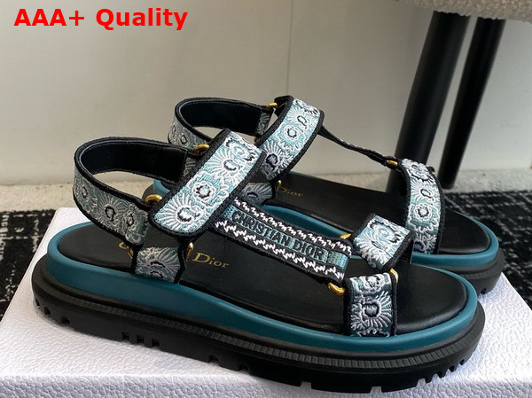 Dior D Wave Sandal Denim Blue Multicolor Embroidered Cotton with Butterfly Bandana Motif Replica