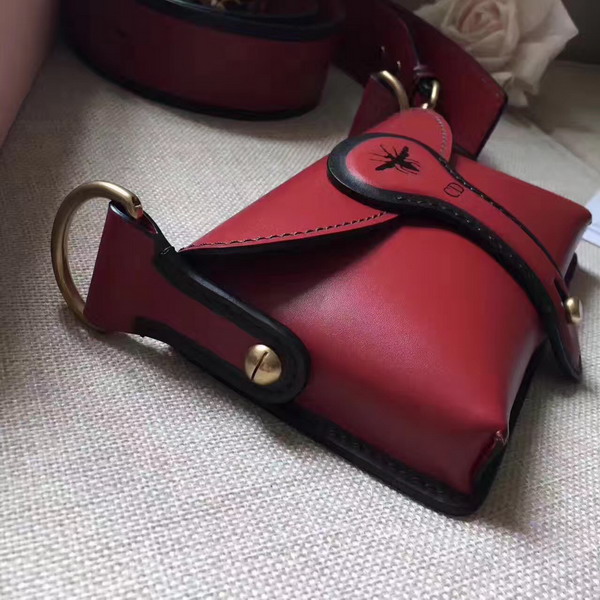 Dior D bee Mini Saddle Bag in Red Calfskin For Sale