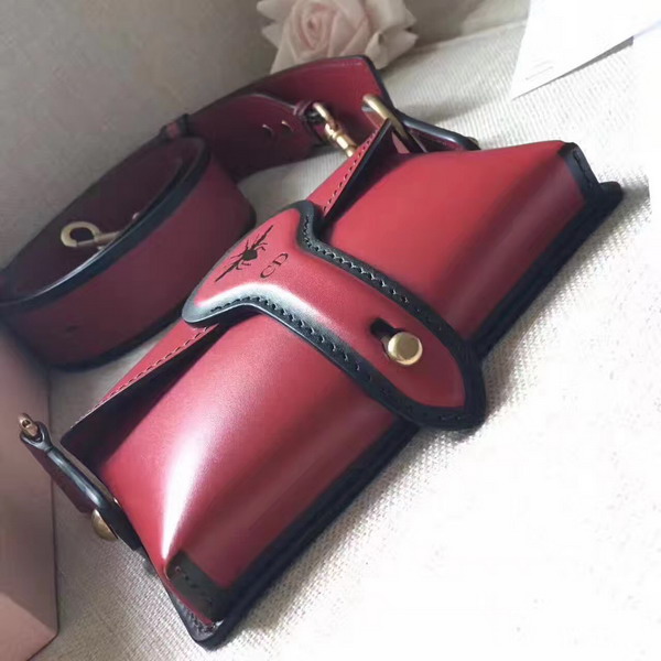 Dior D bee Mini Saddle Bag in Red Calfskin For Sale