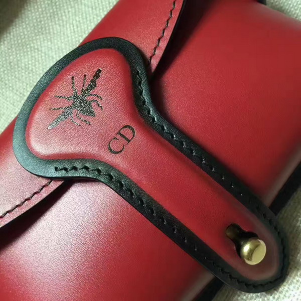 Dior D bee Mini Saddle Bag in Red Calfskin For Sale
