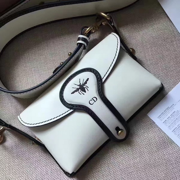 Dior D bee Mini Saddle Bag in White Calfskin For Sale