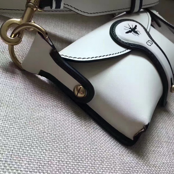 Dior D bee Mini Saddle Bag in White Calfskin For Sale