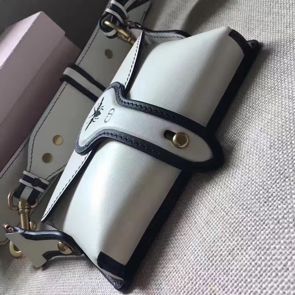 Dior D bee Mini Saddle Bag in White Calfskin For Sale