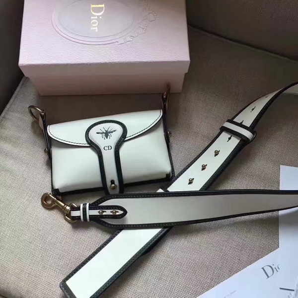 Dior D bee Mini Saddle Bag in White Calfskin For Sale