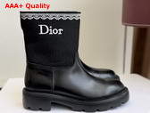Dior Dentelle Ankle Boot in Black Calfskin Black Dior Oblique Embroidered Cotton and White Lace Replica