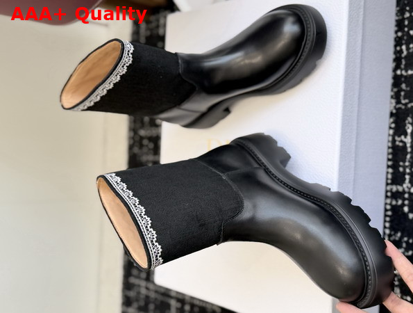 Dior Dentelle Ankle Boot in Black Calfskin Black Dior Oblique Embroidered Cotton and White Lace Replica