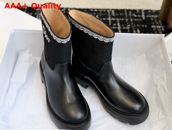 Dior Dentelle Ankle Boot in Black Calfskin Black Dior Oblique Embroidered Cotton and White Lace Replica