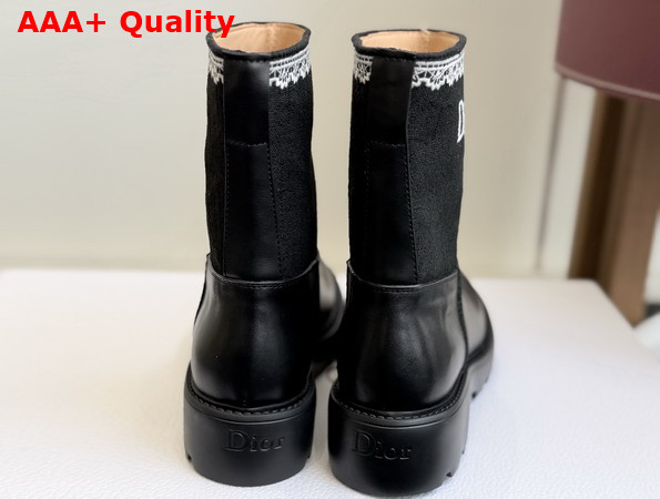 Dior Dentelle Ankle Boot in Black Calfskin Black Dior Oblique Embroidered Cotton and White Lace Replica