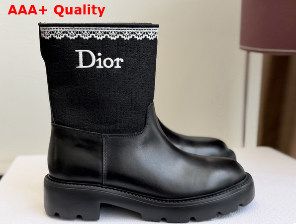 Dior Dentelle Ankle Boot in Black Calfskin Black Dior Oblique Embroidered Cotton and White Lace Replica