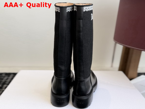 Dior Dentelle Boot Black Calfskin Black Dior Oblique Embroidered Cotton and White Lace Replica