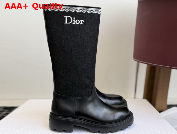 Dior Dentelle Boot Black Calfskin Black Dior Oblique Embroidered Cotton and White Lace Replica