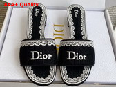 Dior Dentelle Heeled Slide Black Dior Oblique Embroidered Cotton and White Lace Replica