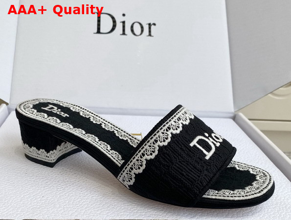 Dior Dentelle Heeled Slide Black Dior Oblique Embroidered Cotton and White Lace Replica