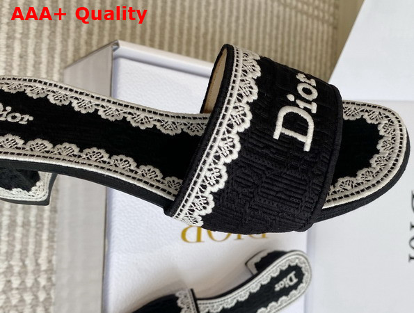 Dior Dentelle Heeled Slide Black Dior Oblique Embroidered Cotton and White Lace Replica