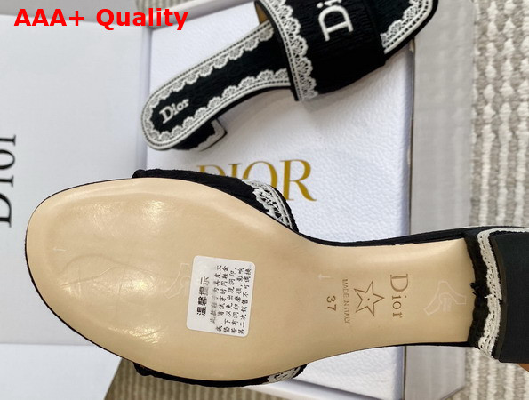 Dior Dentelle Heeled Slide Black Dior Oblique Embroidered Cotton and White Lace Replica