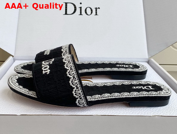Dior Dentelle Heeled Slide Black Dior Oblique Embroidered Cotton and White Lace Replica