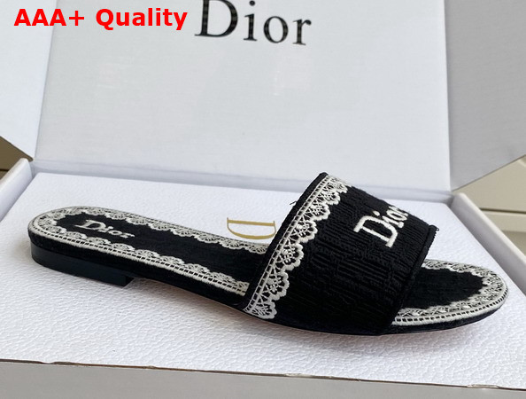Dior Dentelle Heeled Slide Black Dior Oblique Embroidered Cotton and White Lace Replica