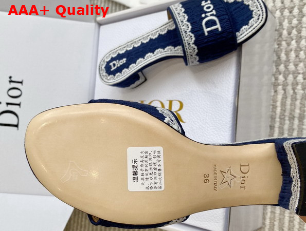 Dior Dentelle Heeled Slide Navy Blue Dior Oblique Embroidered Cotton and White Lace Replica