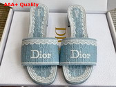 Dior Dentelle Heeled Slide Sky Blue Dior Oblique Embroidered Cotton and White Lace Replica