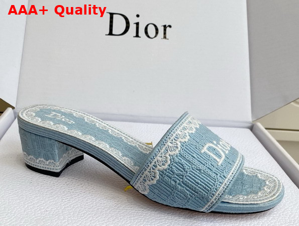 Dior Dentelle Heeled Slide Sky Blue Dior Oblique Embroidered Cotton and White Lace Replica