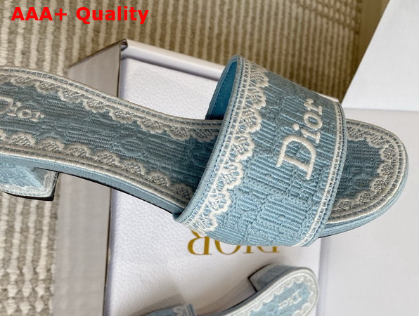 Dior Dentelle Heeled Slide Sky Blue Dior Oblique Embroidered Cotton and White Lace Replica
